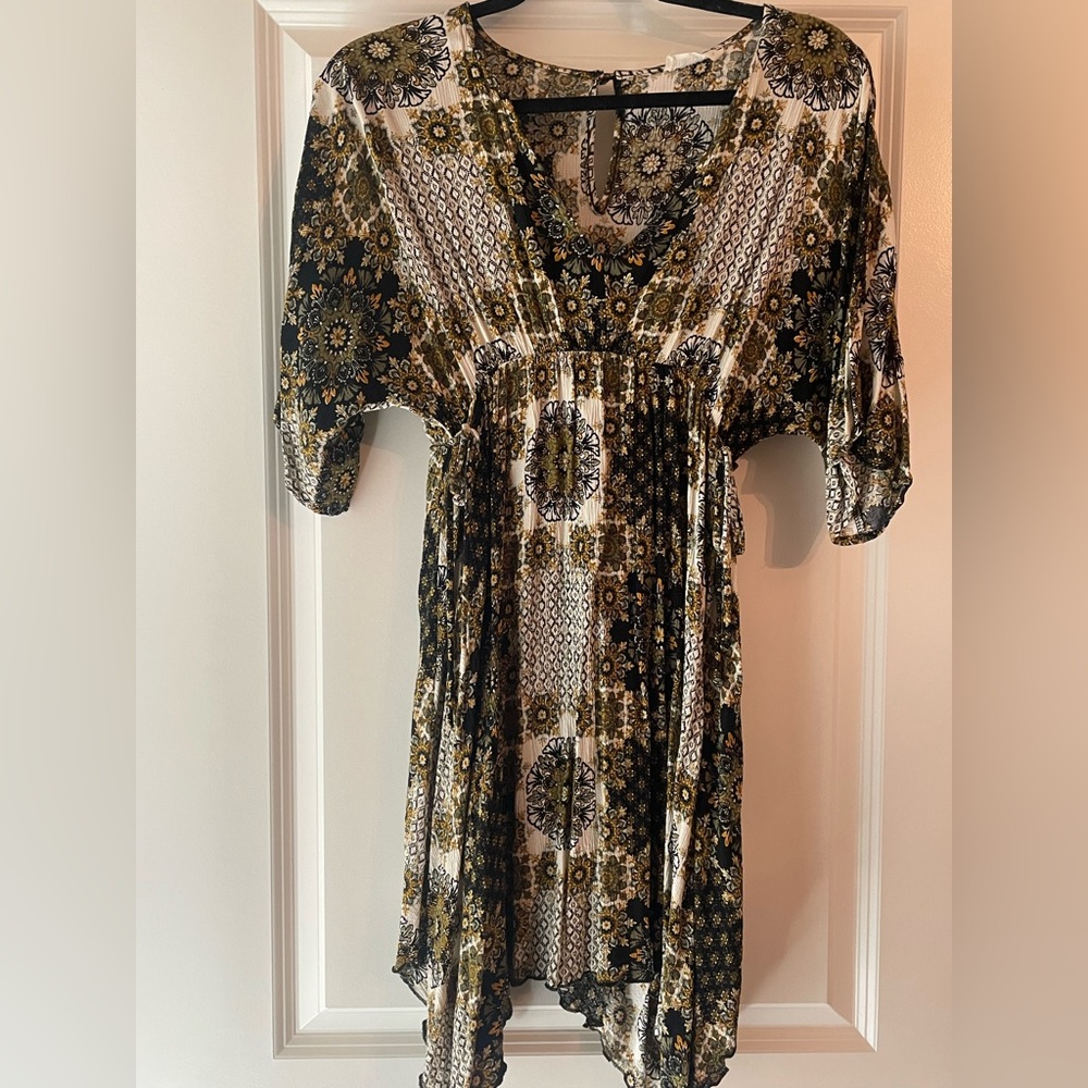 Handkerchief hem, patchwork mini dress size S